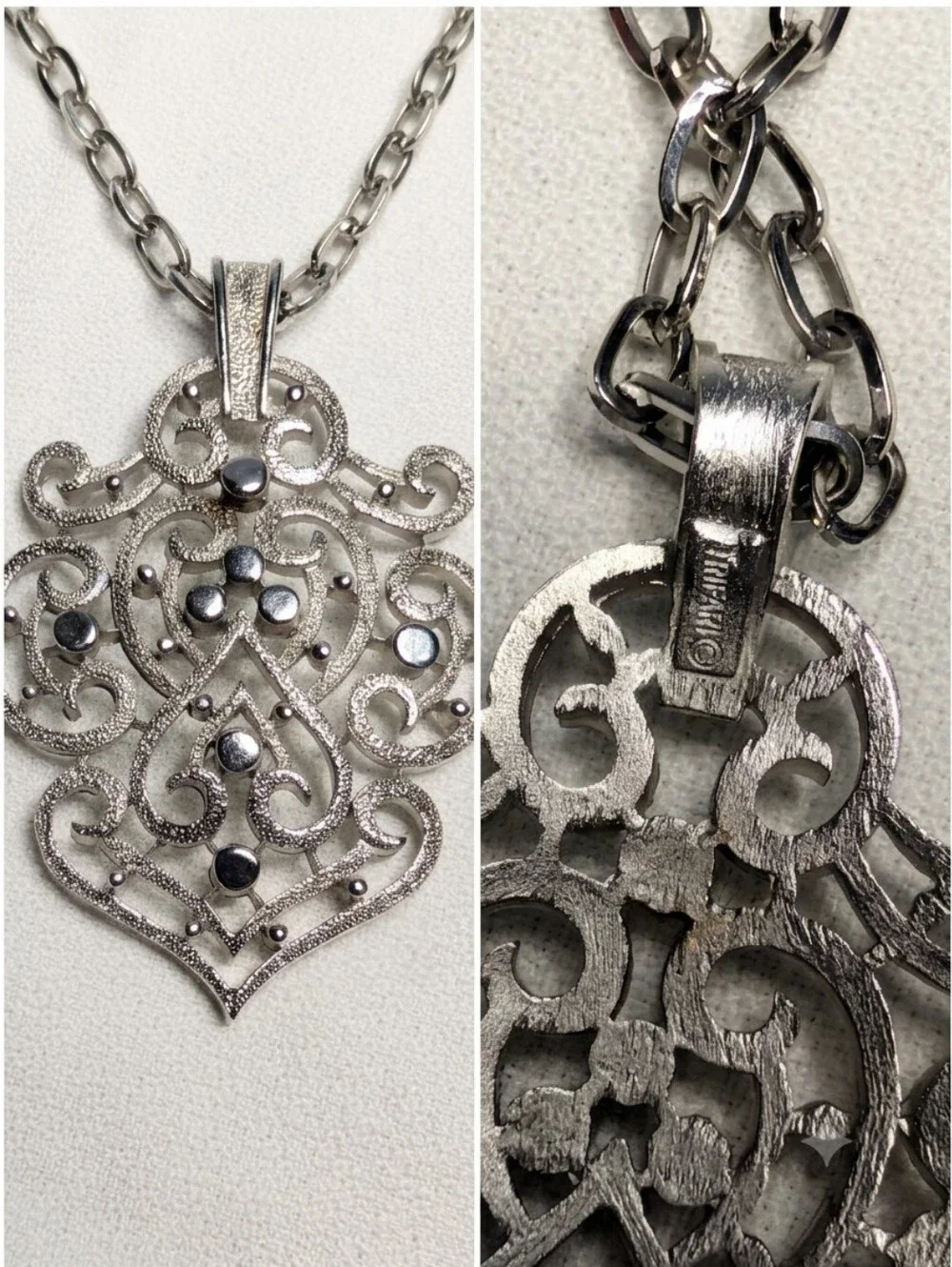 Vintage Trifari Jewelry Bundle Silver Tone Necklace & Gold Tone Brooch